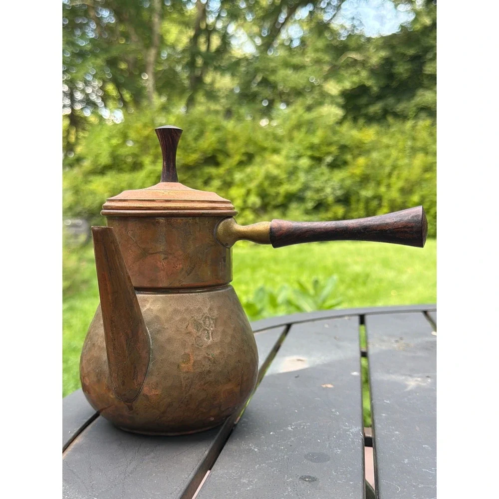 Vintage Hammered Copper Coffee Pot Italy Wood Handle 1972 Barnum Festival Pot
